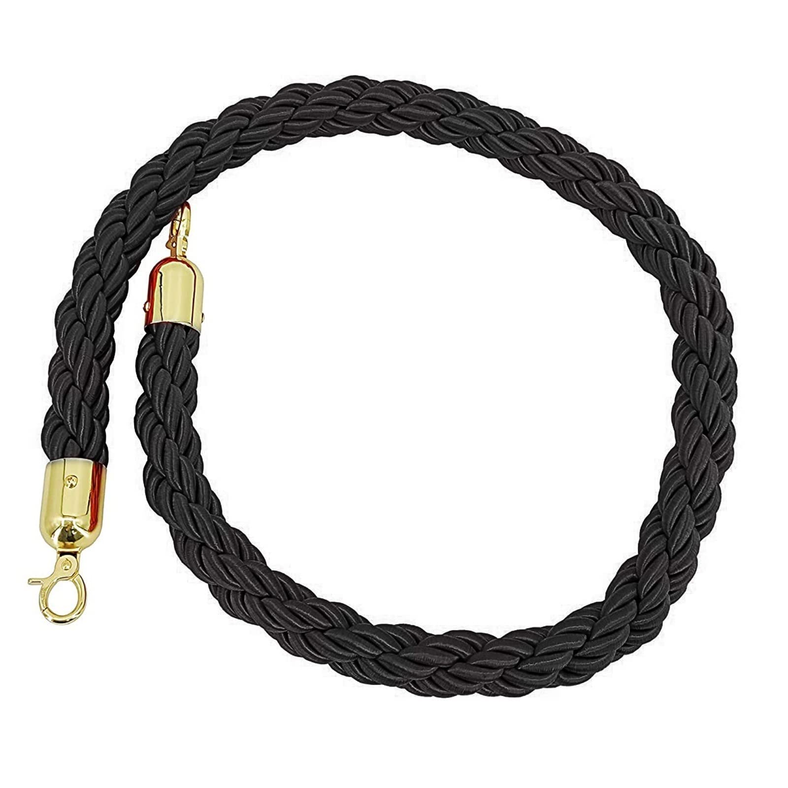 KLGFBDC Premium Black Rope Barrier with Gold Hooks - 2m Hemp for Crowd Control Ideal for Events Hotels Cinemas Stylish Queue Management VIP Access Solution.