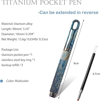 Hamans Titanium Mini Ballpoint Pen Pocket Pen 3.43 with Keychain Hole for Everyday Carry Business Daily Use (Multicolor-extended)