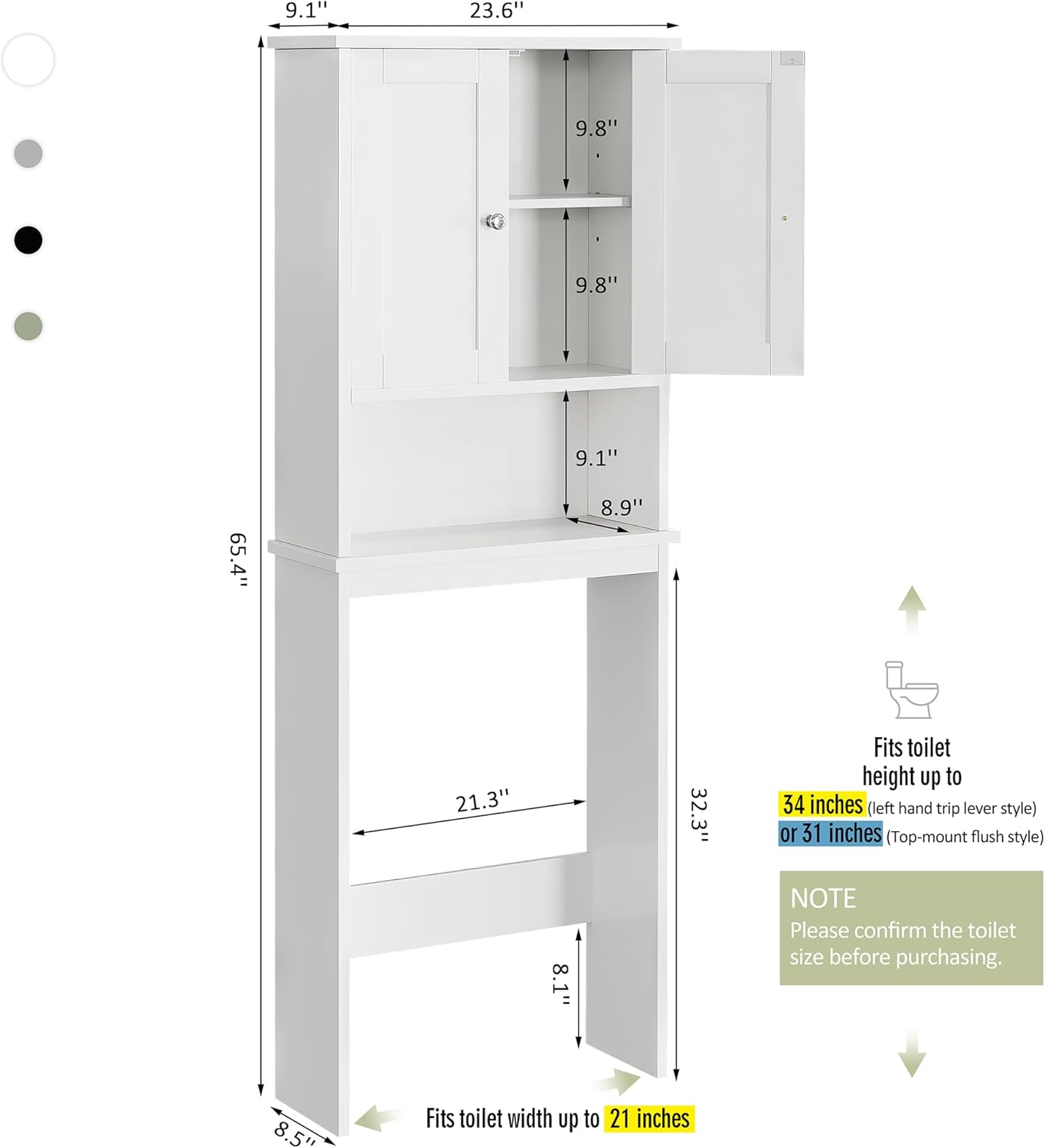 Meilocar Over the Toilet Storage Cabinet, Bathroom Storage Organizer Over Toilet, Space Saver W/Adjustable Shelf & Open Shelf, White