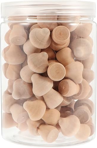Juego de 60 piezas de hongos de madera naturales sin terminar con formas de hongos, figuras de hongos, mini muñecas de madera para artes y