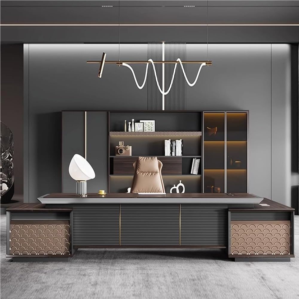 86 Inch L Shaped Home Office Desk Features Metal Frame Widen File Drawers Computer Executive Desk Outlets Gaming Study Workstation Business Furniture