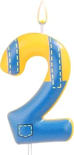 Blue and Yellow Birthday Candle, Birthday Number Candle Blue Jeans Anime Cartoon Happy Birthday Theme Candle for Birthday Cake Celebration Wedding Anniversary Decoration Supplies (Number 2)