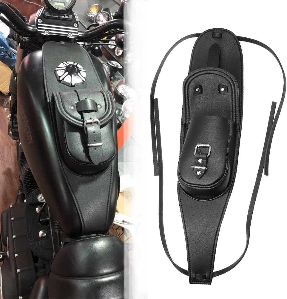 Motorcycle Gas Tank Bag PU Leather Fuel Tank Cover with Dash Console Center Pouch Bib Panel Pad Bag Compatible with Harley Sportster XL 883 1200