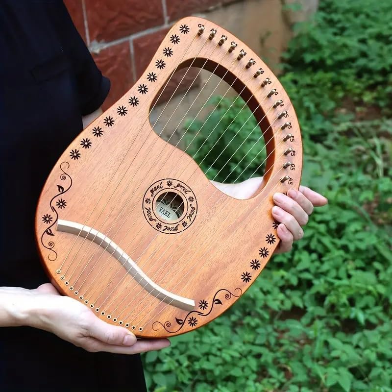 16-String Premium Mahogany Lyre - with Wrench and Spare Strings - Ideal for Band & Orchestral Performances(Blue)