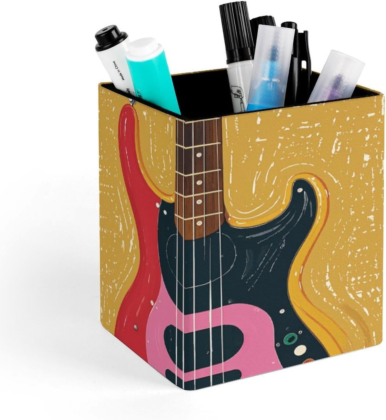 Square Guitar Bass Music Pen Holder for Home Office Studio