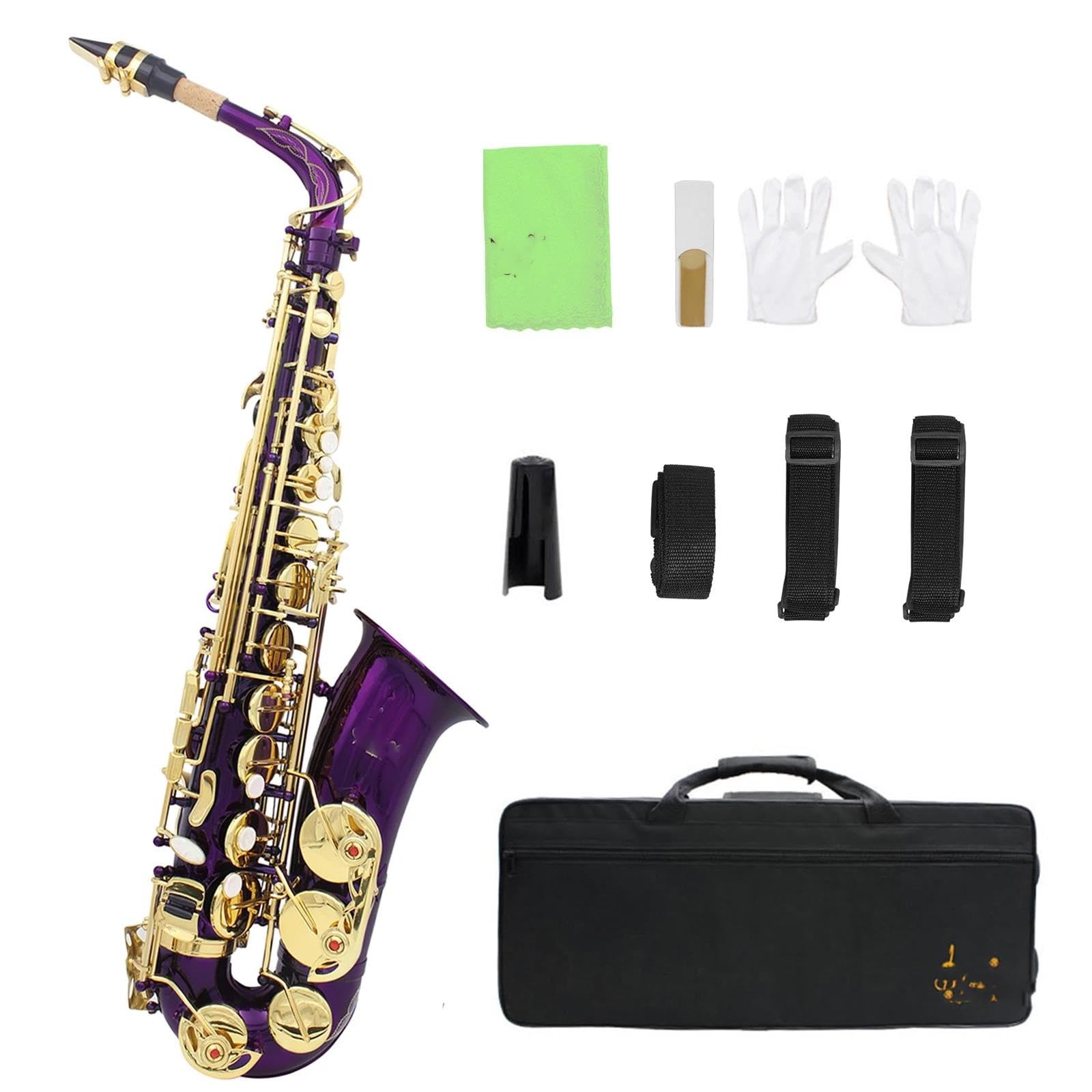 Zestaw saksofonu altowego Eb Korpus mosiężny z futerałem Stroik Profesjonalne akcesoria do instrumentów dętych drewnianych 2 kolory Saksofon(Gold purple)