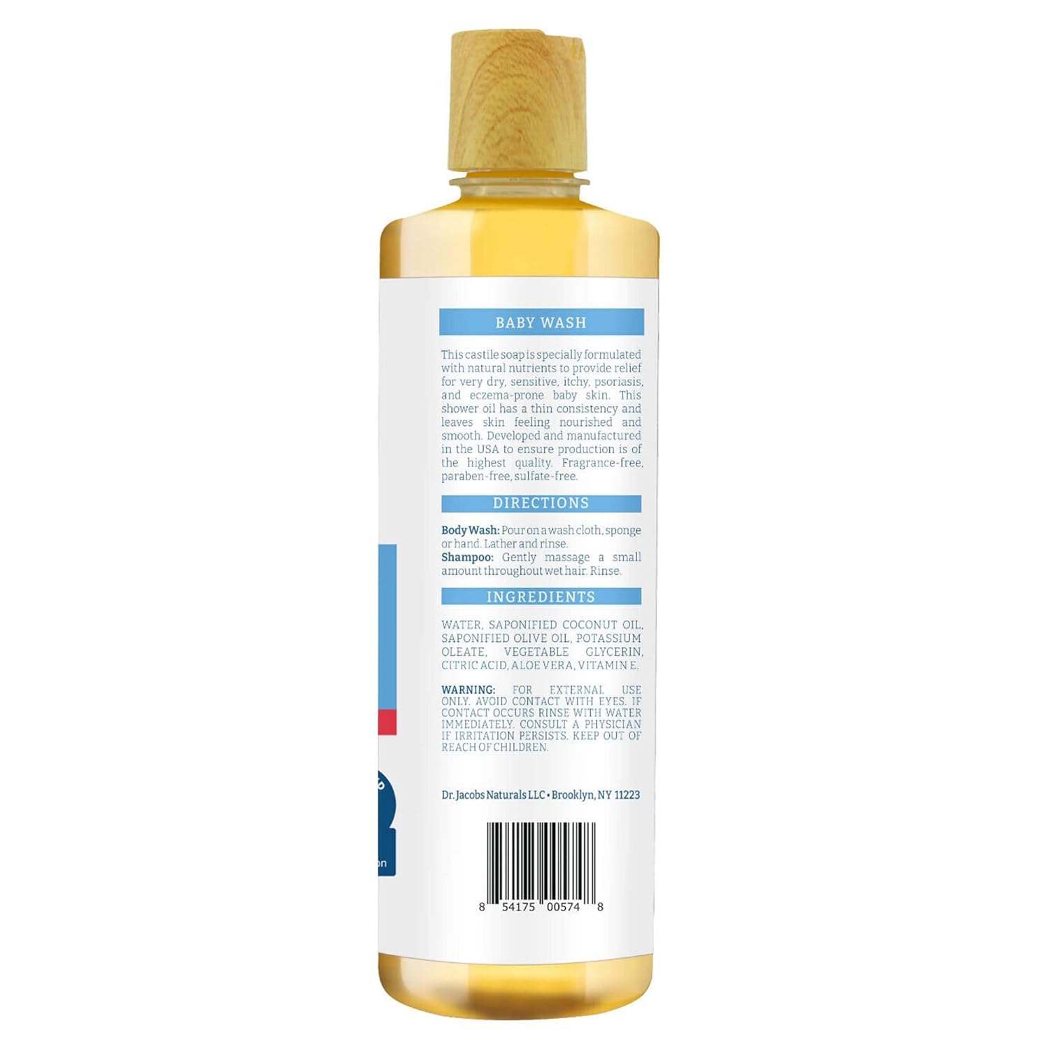 Dr. Jacobs Pure Castile Baby Wash - Effective Body Wash to Relieve Baby Eczema - Gentle Shampoo and Unscented Soap for Sensitive Skin, and Hypoallergenic - 16 oz - Image 2