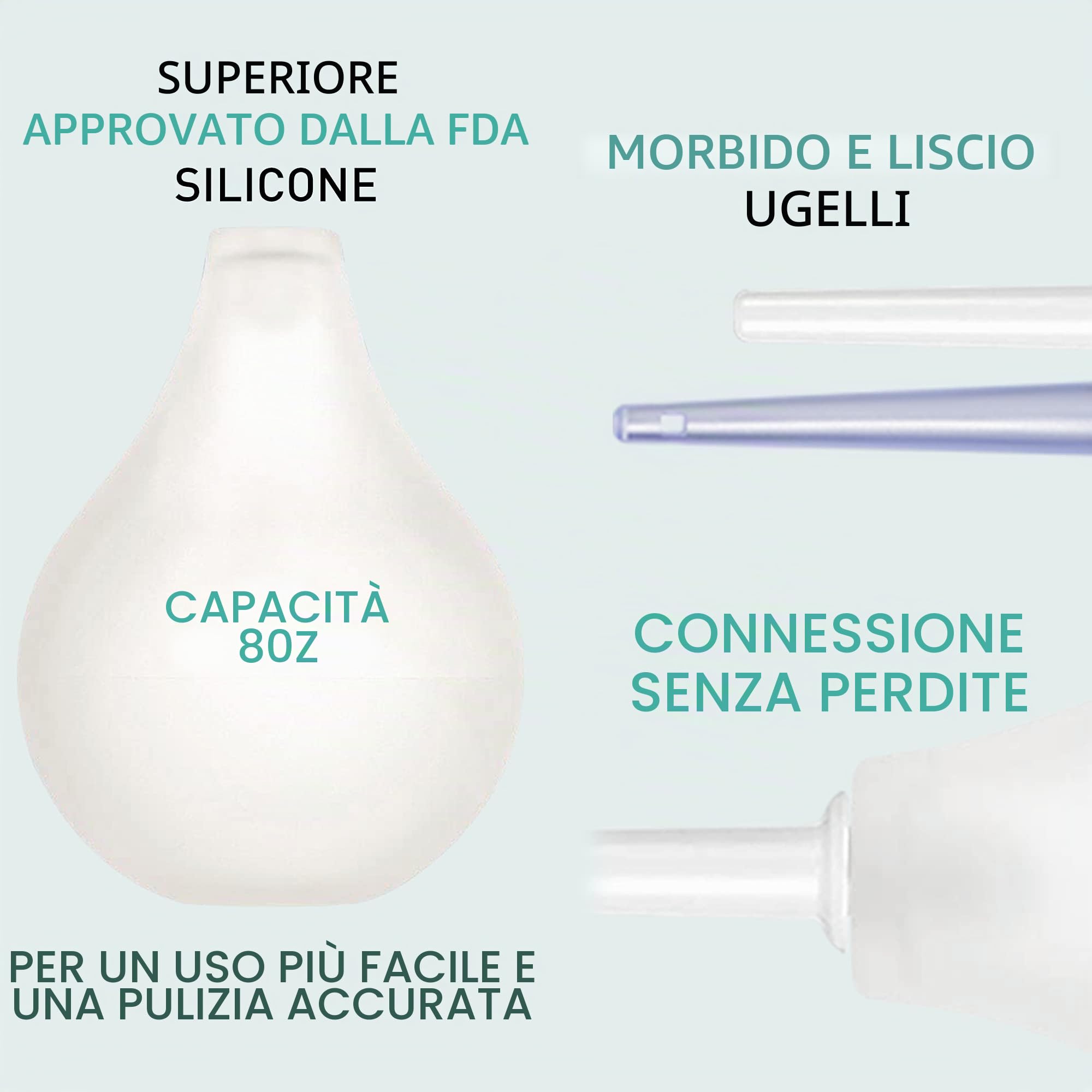 TopQuaFocus 8 oz Enema Bulb Kit anale e vaginale Douche Bulb per gli uomini sistema di risciacquo Enemas Silicone Bulb 4 punte sostituibili (trasparente)