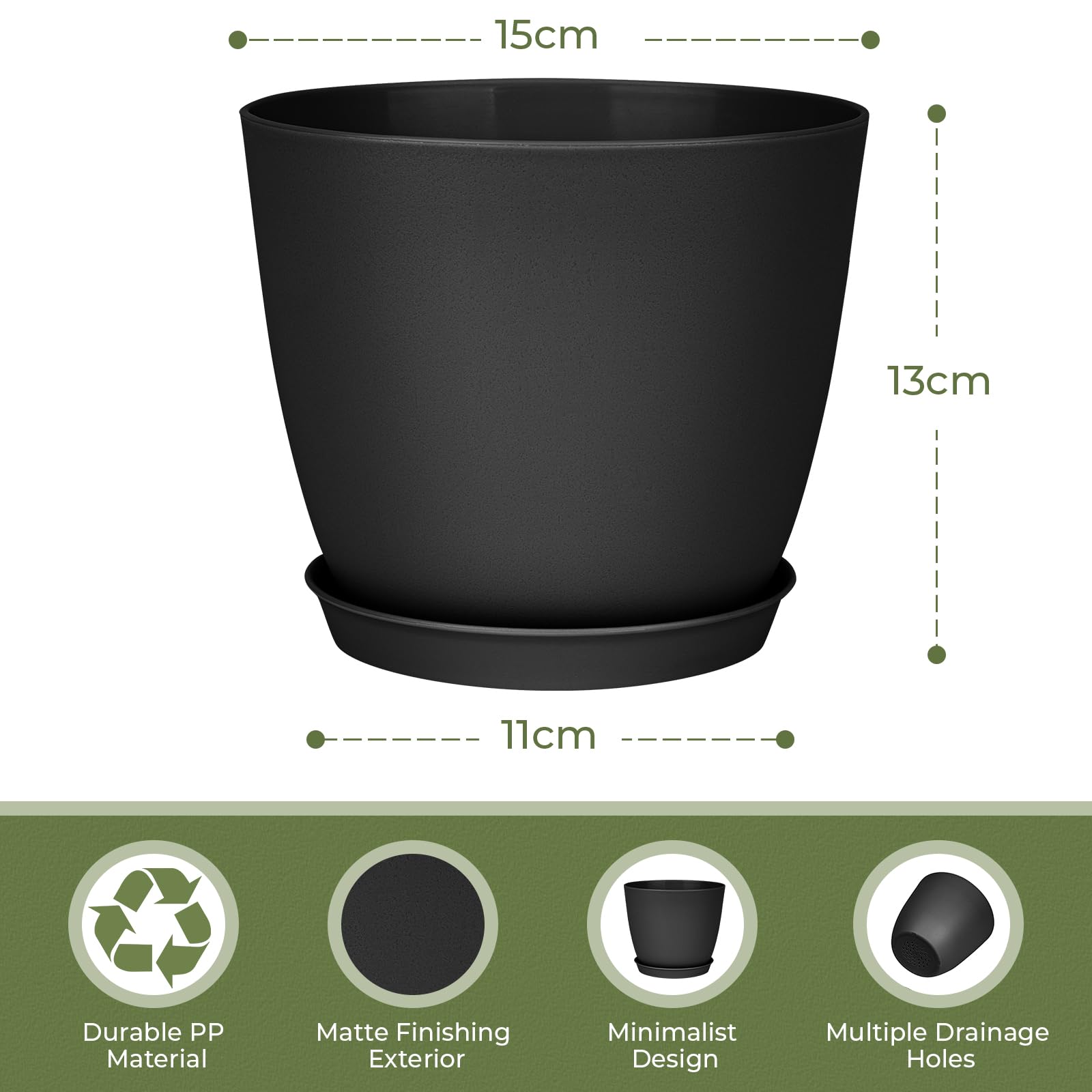 FORAGIFT 16 Pack 15cm Plastic Plant Pots for Indoor Flower Pots Heavy Duty and Stylish Plant Pots for Indoor Plants with Drainage Holes and Tray for Plants Flowers - Image 2