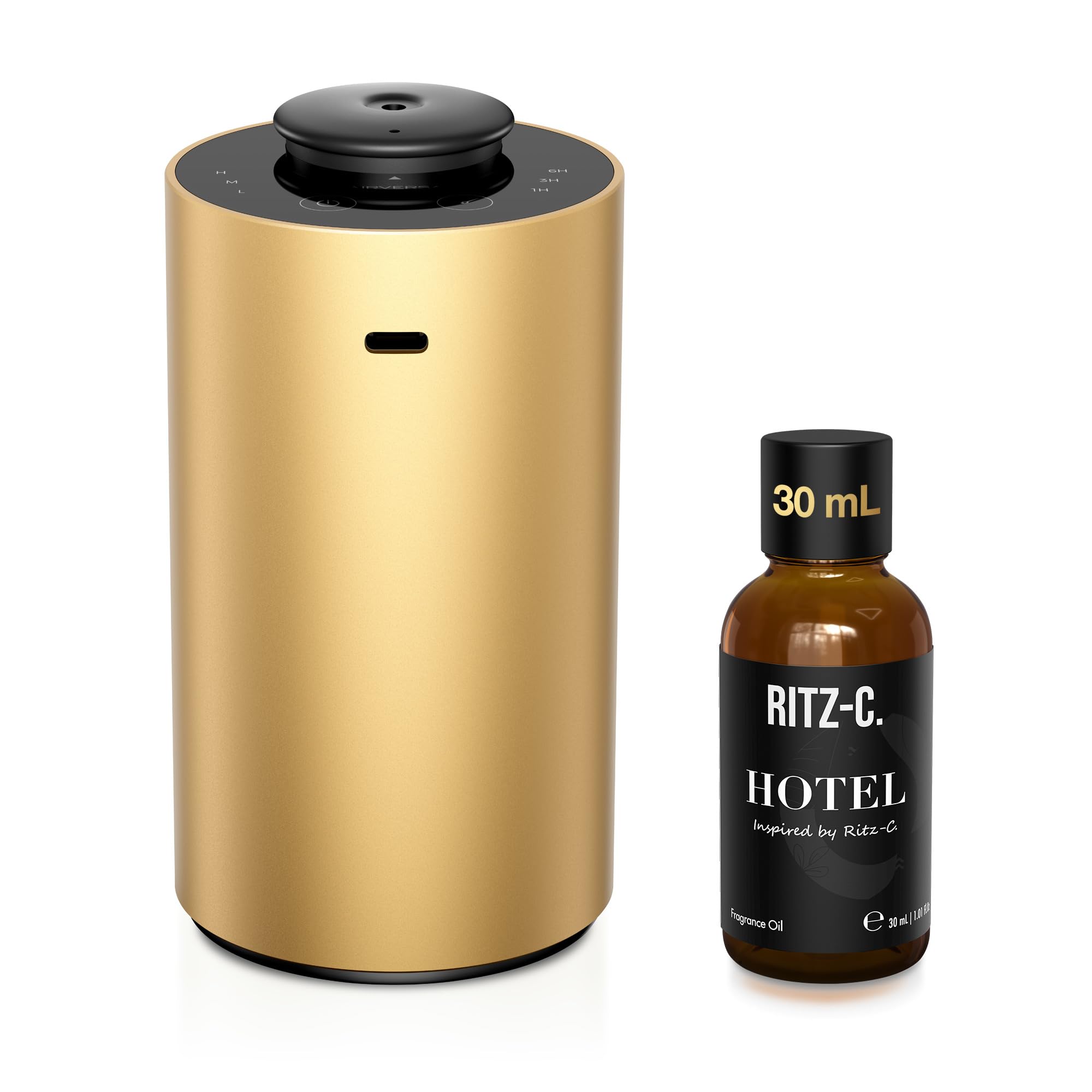 Kit de démarrage avec diffuseur d'huiles essentielles sans eau avec 30 ml d'huile parfumée inspirée par Ritz-C, mini machine à air parfumée portable de qualité supérieure à piles pour la maison, la