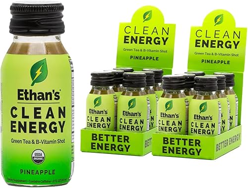 Ethans Organic Energy Shot sabor a piña vegano sin gluten extracto de té verde Guayusa aumento de cafeína suplemento de enfoque de vitamina C B6 y