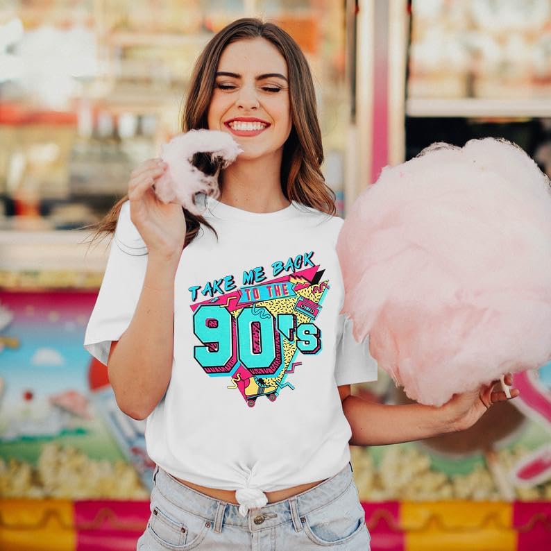 90s Outfit for Women Take Me Back to The 90's Shirt Vintage Neon Crew Neck Tops Tee for Birthday Party Gift - Image 2