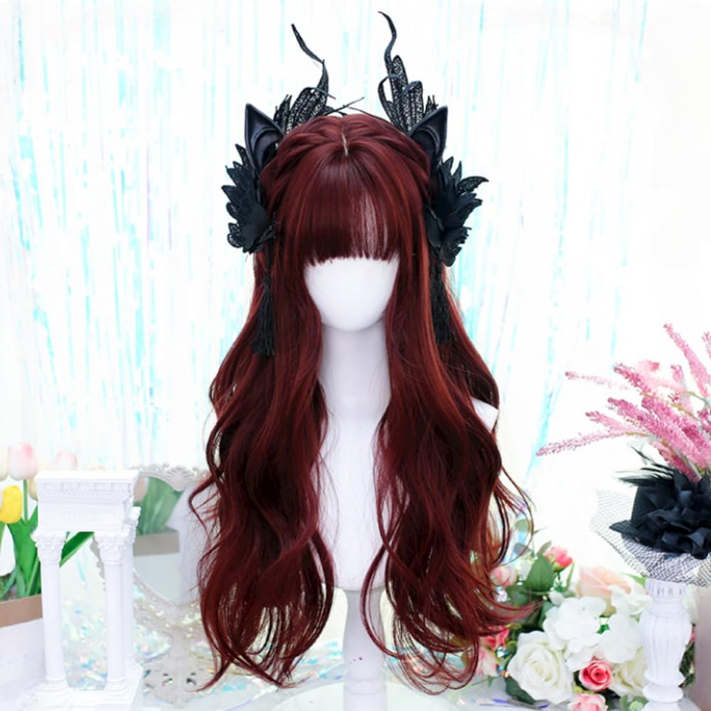 Sulika 24” 2 tone red&blk cutesy cosplay wig +NWT* Amazon.com : Black Red Wig with Bangs Short Curly Wavy  main image 4