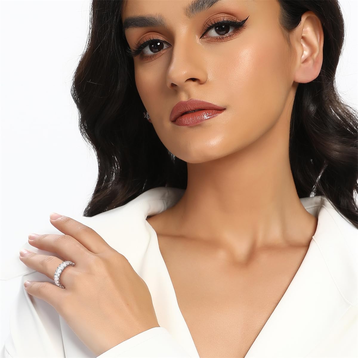 MDFUN Emerald Cut Cubic Zirconia Ring 18K White Gold/Yellow Gold Plated Engagement Promise Wedding Rings Eternity Bands for Women Size 5-10 - Image 2