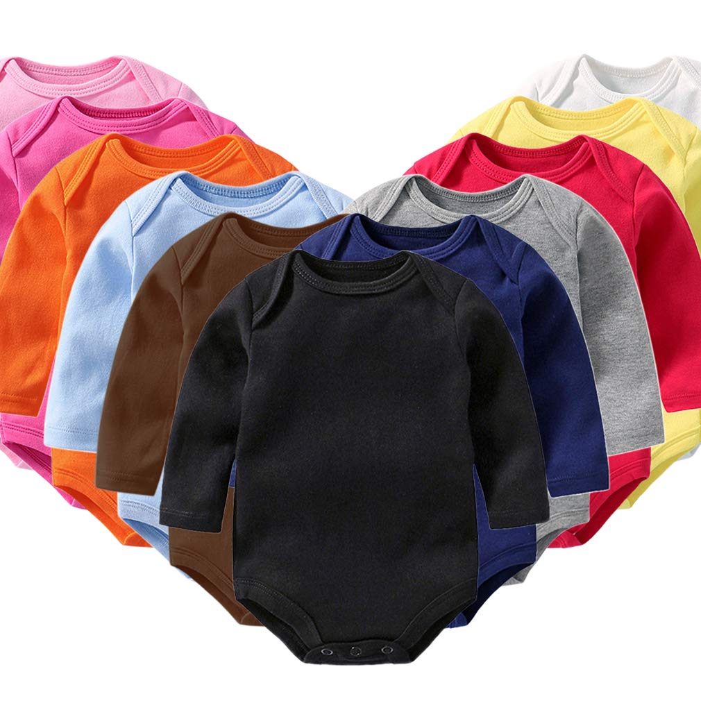 GLEAMING GRAIN Newborn Baby Black Bodysuits 100% Cotton Long Sleeve Unisex Baby Grey Infant White Bodysuit 3 Months 3-Pack(Boy,6M)