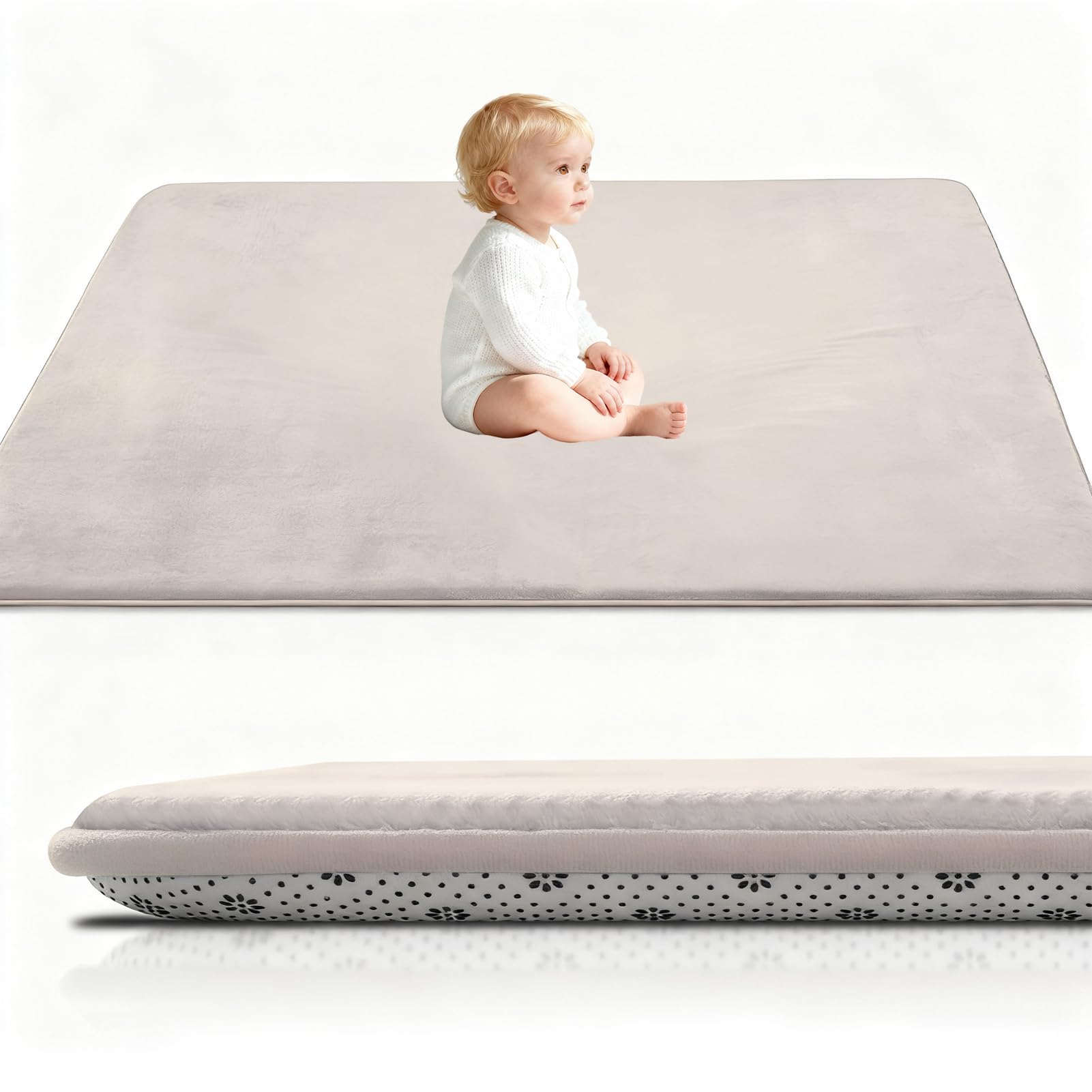 Stqyeiw Kinderteppich Teppich Verdickung Korallen Samt Teppich Korallensamtteppich Kinder Krabbeldecke Tatami Teppiche Kinder rutschfeste Vergrößern Spielmatte Yogateppich 90 x 180 cm Creme