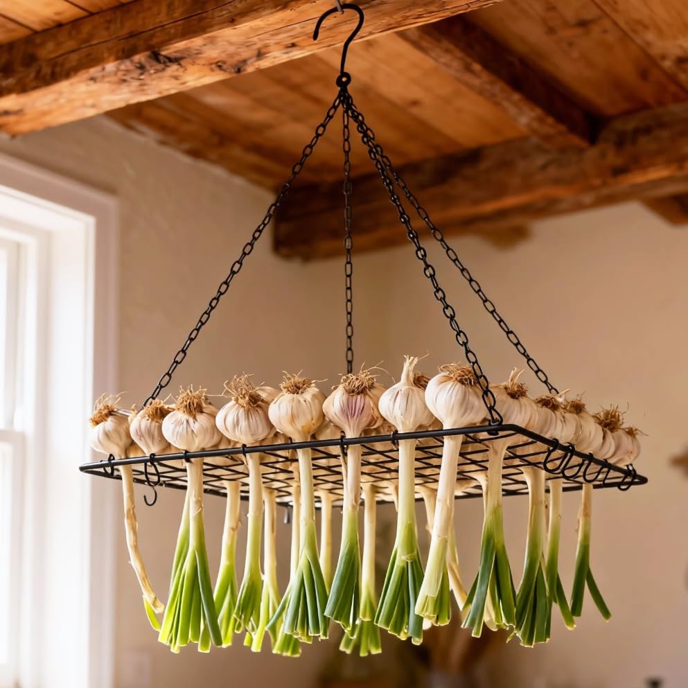 Tnstbiee Black Iron Garlic&Herb Drying RackSpace-Saving 81-Hole Metal Dryer with 20 S-Hooks for Flower Onion and GrassRust-Resistant Hanging Organizer for Indoor&Outdoor UseIdeal for Home Gardeners