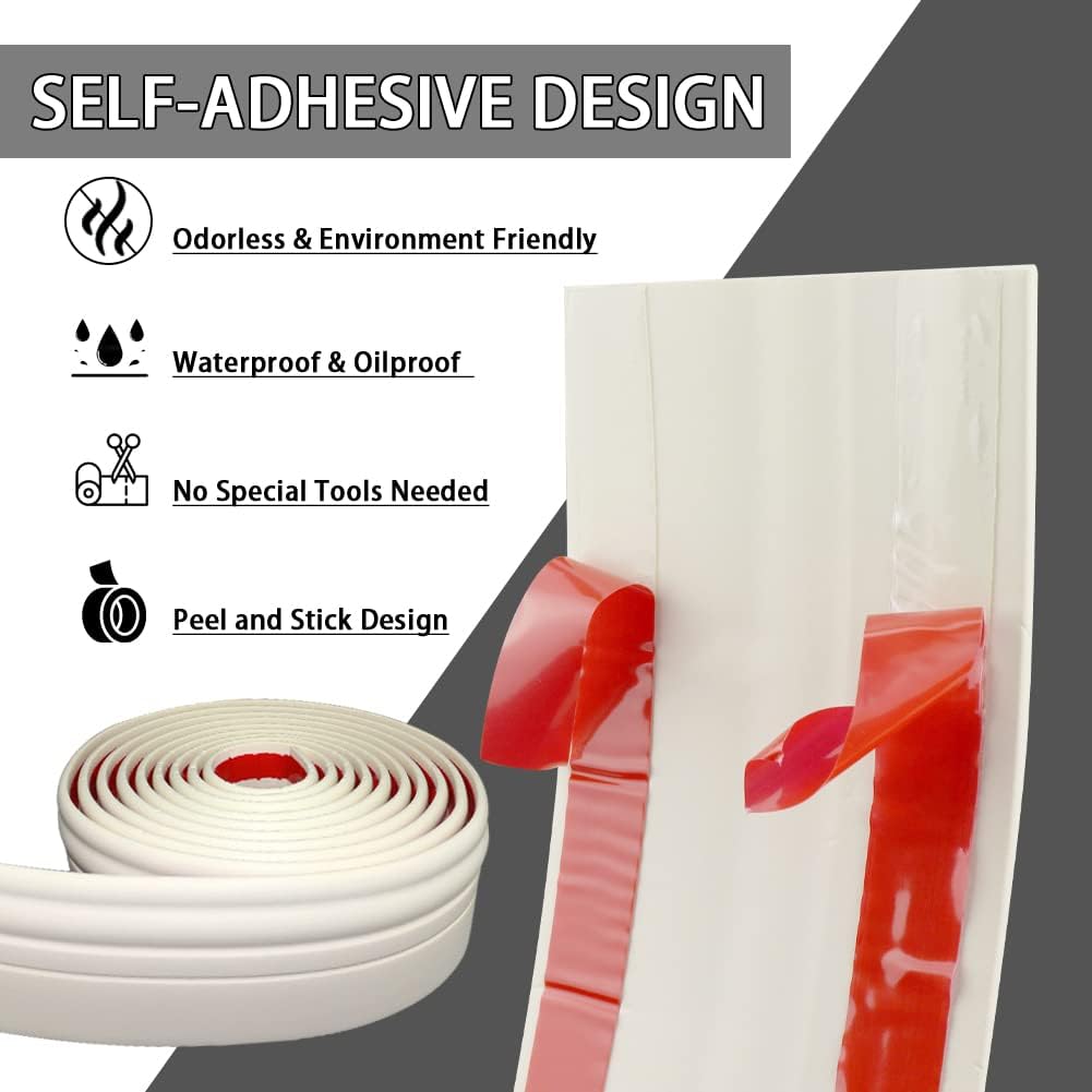 Wall Base Molding Trim Peel and Stick Rubber Baseboard Moulding 4” Wide Flexible Vinyl Wall Cove Base (4" Wide x 16.4' Long, Creamy White)