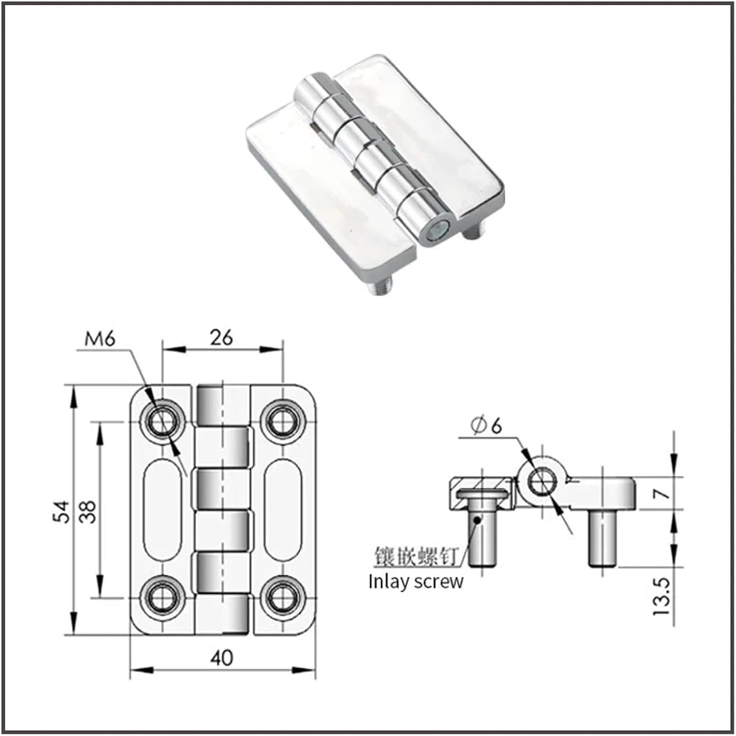 2-inch Thickened with Screw Embedded and External Fastening Hinge Industrial Hinge Bearing 54 * 40 1Pcs(Black)