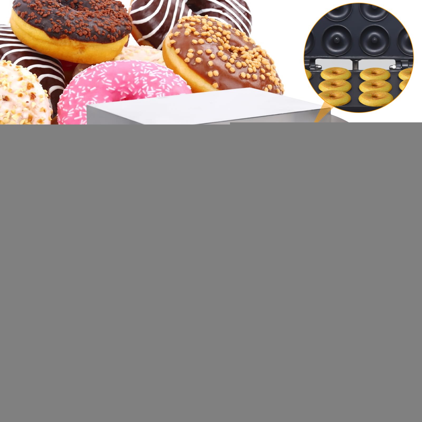 Donut-Backmaschine 1500W, Elektrischer Donutmaker mit 12 Formen & Antihaft-Teflonbeschichtung, Edelstahl Gehäuse, 1-5 Min Backzeit, 5cm Donuts, für Haushalt, Partys, Cafés & Teestuben