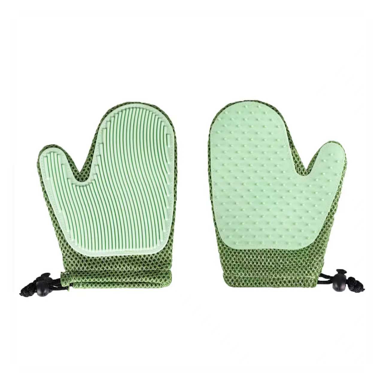 ColoBrethy 5-in-1 Deshedding Grooming Gloves for Dogs Cats Horses - 260 Silicone Nubs, Adjustable Wristband, Sage Green