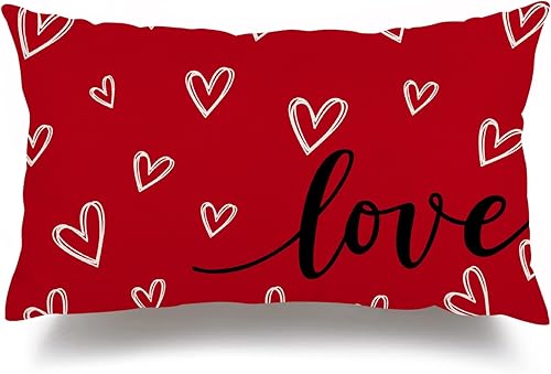AKIT Funda de almohada para el día de San Valentín de 12 x 20 pulgadas, decoración del día de San Valentín para el hogar, fundas de almohada