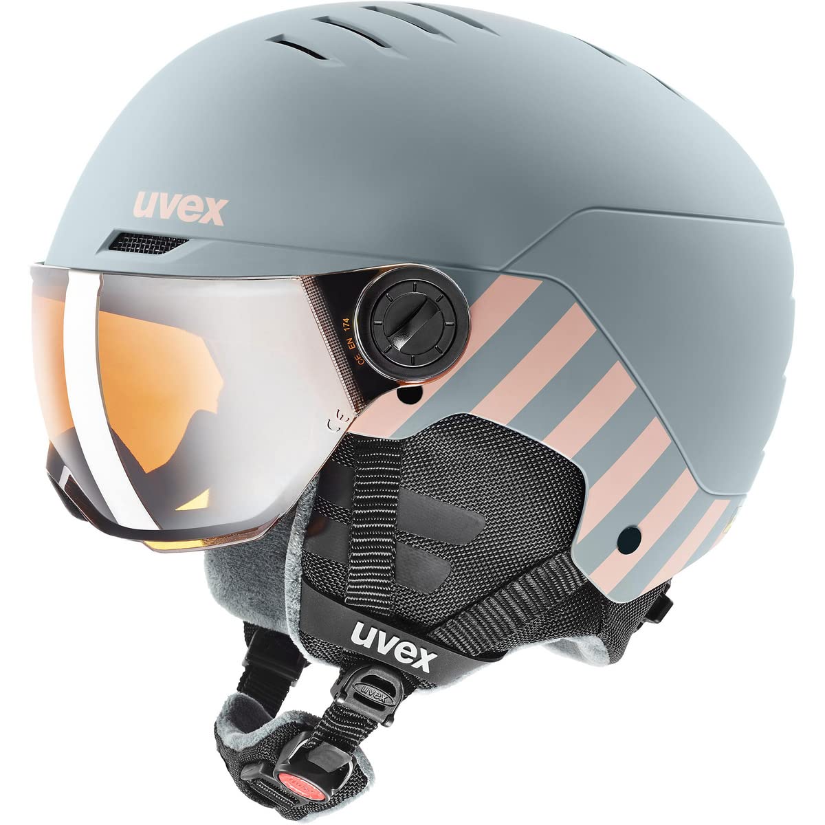 uvex Rocket jr Visor - Ski Helmet for Kids - Visor - Individual Fit - Rhino - Blush Matt - 54-58 cm