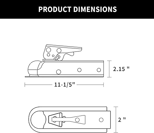Miniatura 2 de METOWARE Acoplador de lengua de remolque recto para bola de 2 ", acoplador de remolque de ancho de canal de 2 pulgadas, 3,500 libras