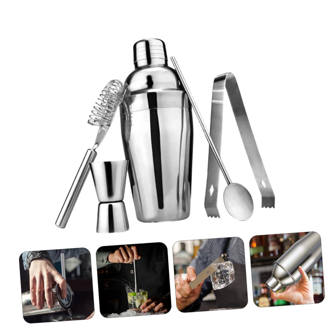 BESTYASH 5piezas Coctelera Inoxidable De Utensilios Jigger y Cucharas para Cócteles Accesorios De para Bares y