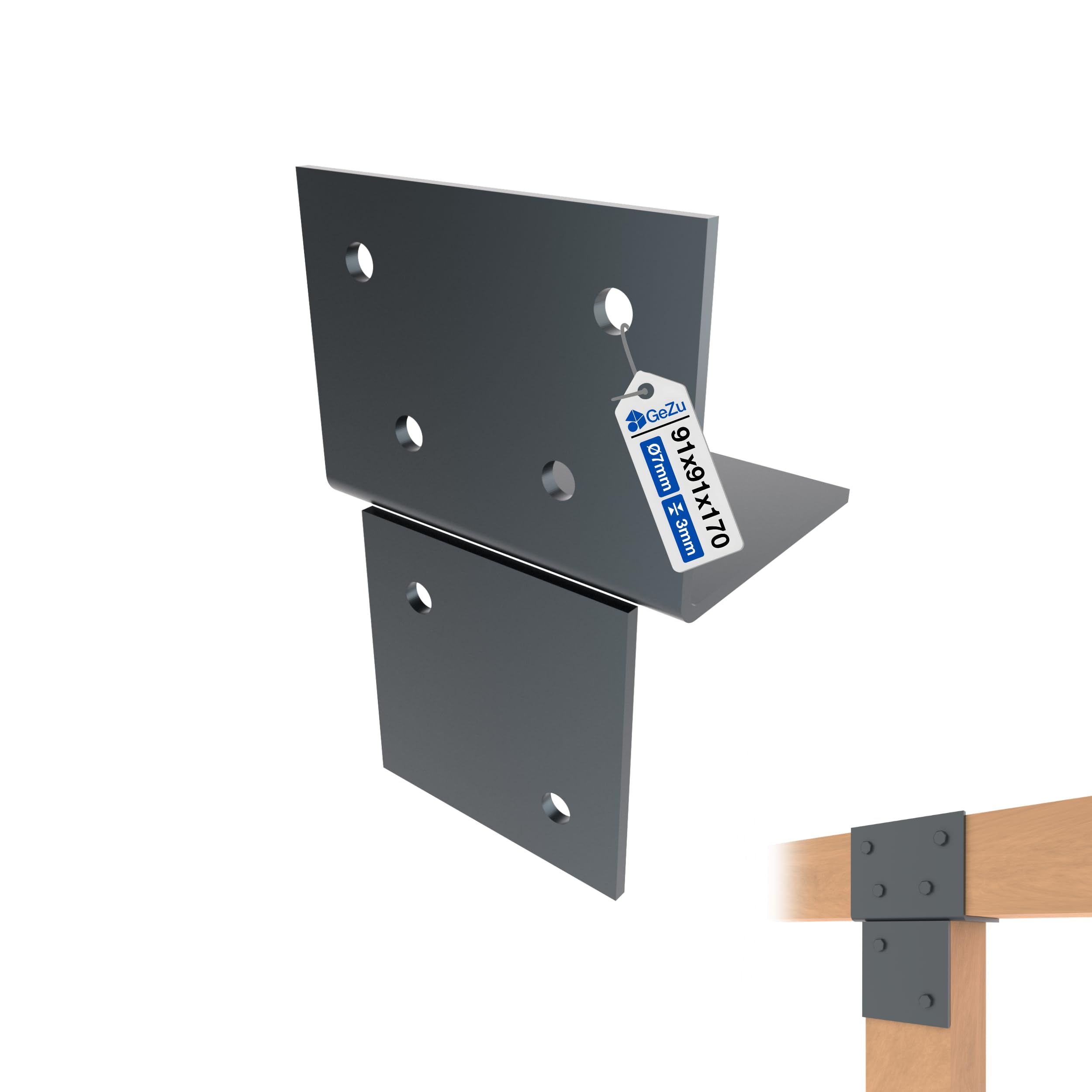 GeZu Impex Wood Connector T Piece 91x91mm Anthracite Powder Coated T Connector Bracket Wall & Post Connector for Wooden Structures