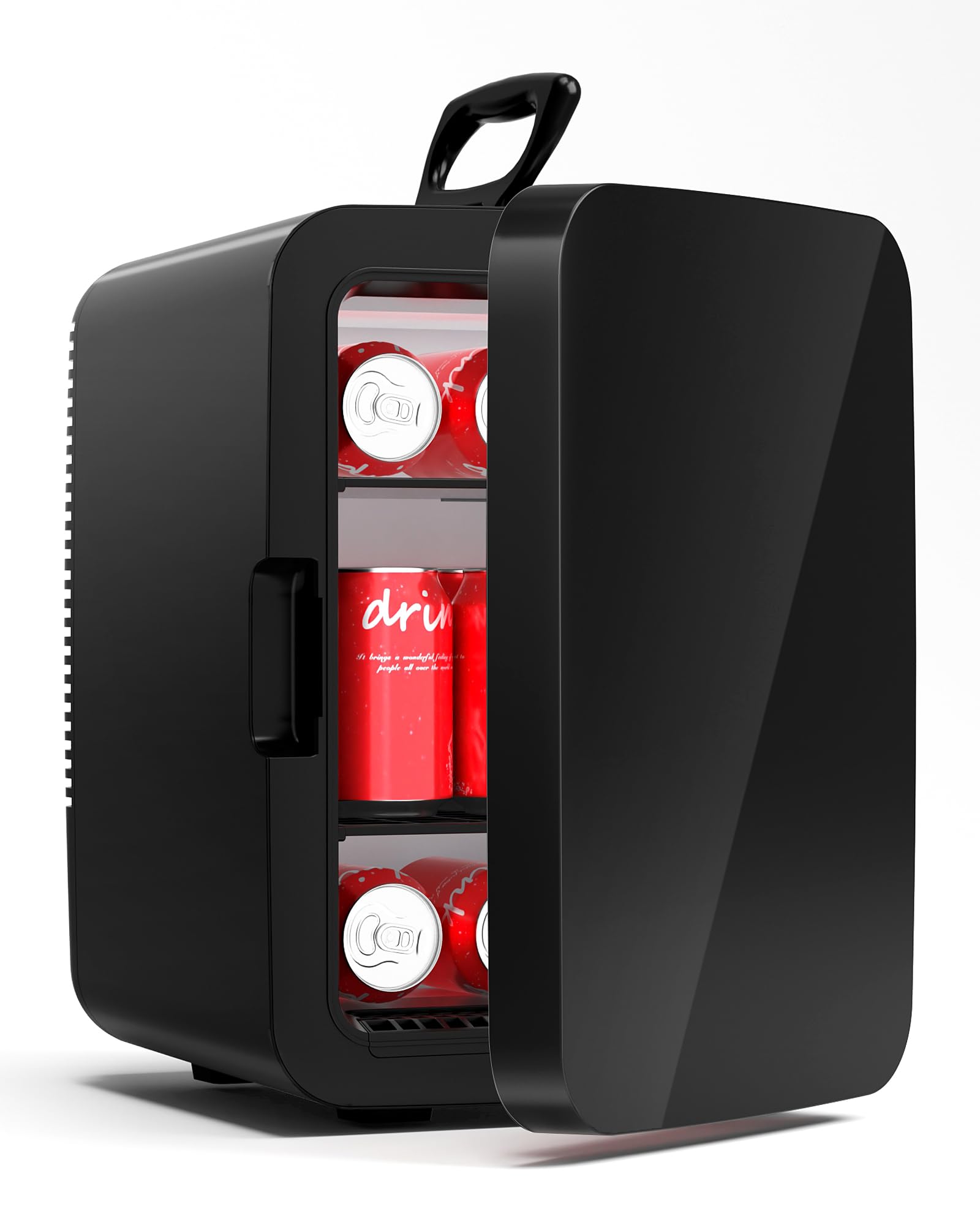 Kismile - Refrigerador portátil, capacidad de 10 litros, diseño de vidrio templado, paneles de puerta para pintar, apto para cocina, dormitorio, oficina y dormitorio de estudiantes, color negro
