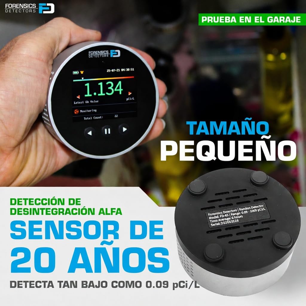 Detector de Radón de Forensics | para Inquilinos y Propietarios | Vida útil del Sensor de 20 años
