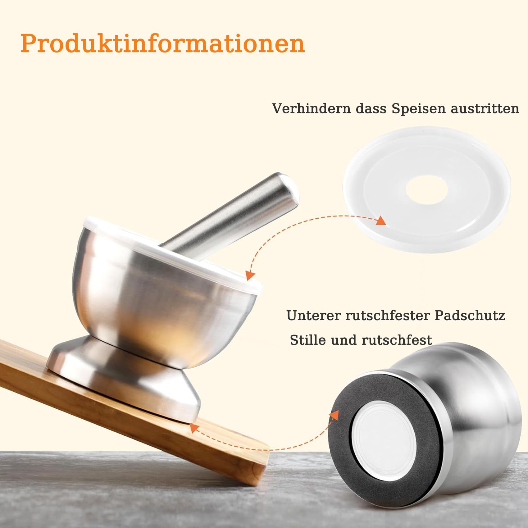 Molinillo de Especias, Mortero de Acero Inoxidable 304, Apto para Alimentos, con Cubierta de Plástico