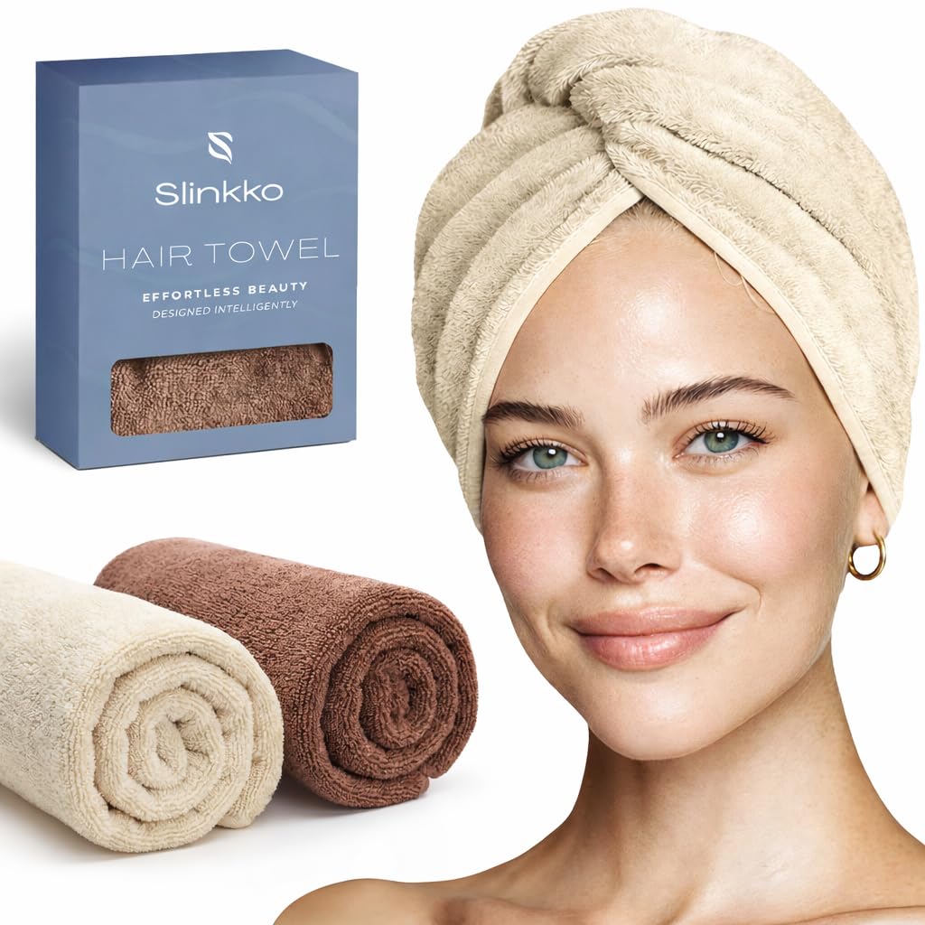 Photo 1 of Slinkko Microfiber Hair Towel Wrap Turban (Beige and Brown)