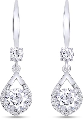 SAVEARTH DIAMONDS 2CT Moissanite Dangle Earrings, D Color Ideal Cut Lab Created Diamond 18K Gold Plated 925 Sterling Silver Mermaid Tear Drop Earrings for Women