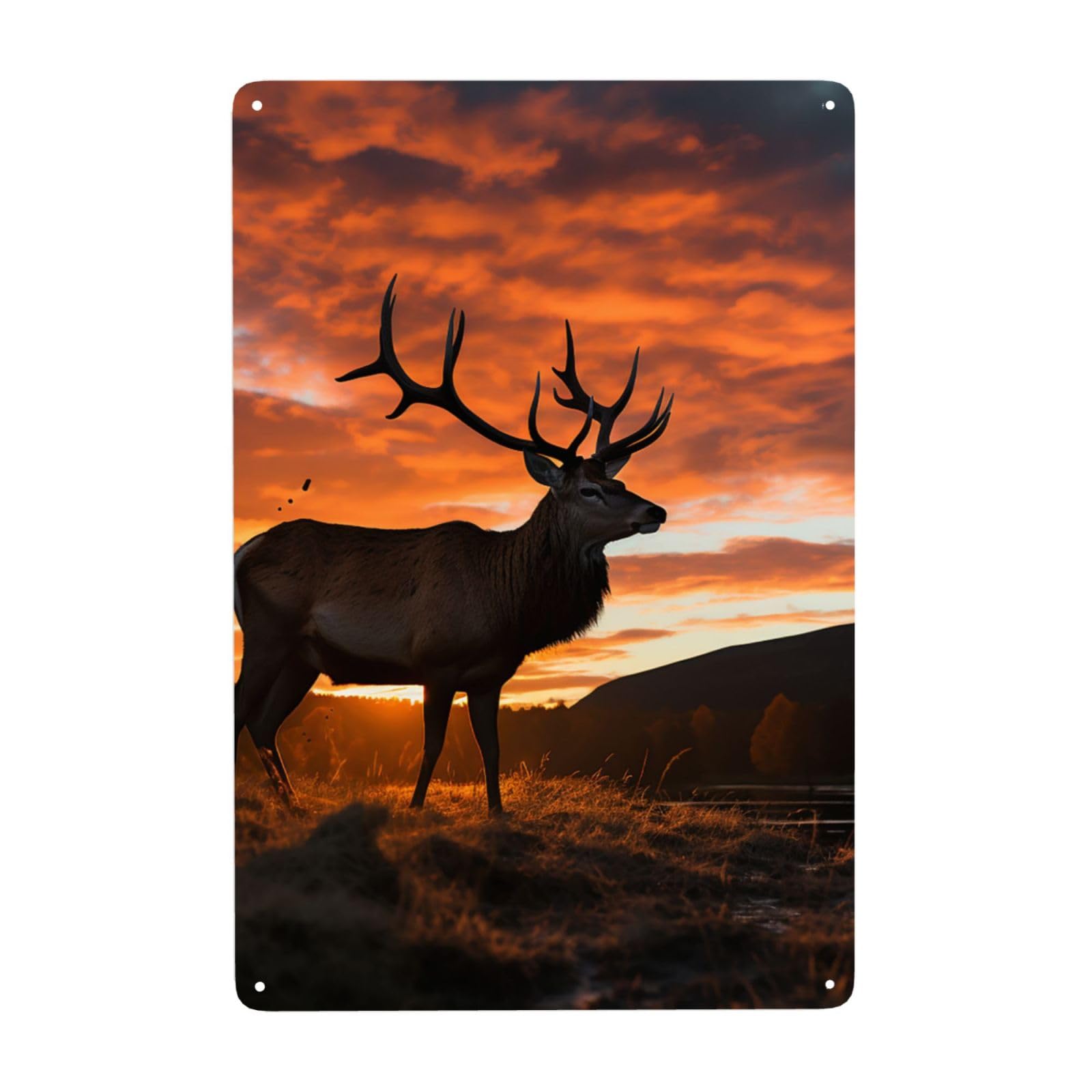 Vintage Metal Tin Signs Retro Garage Signs Stylish Wall Art Plaques for Home Decor Unique Poster 8x12 Inch Red Deer Bull Elk Sunset Metal Sign Outdoor Wall Decorations Gifts