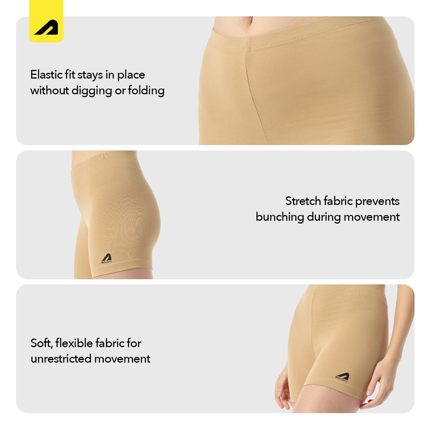 Boldfit Under Skirt Shorts for Women & Girls Under Dress Shorts High Waist Stretchable Skin Fit Shorties Tights for Women & Girls Cycling Shorts for Women Shorts Biker Bicycle Shorts Beige M 1