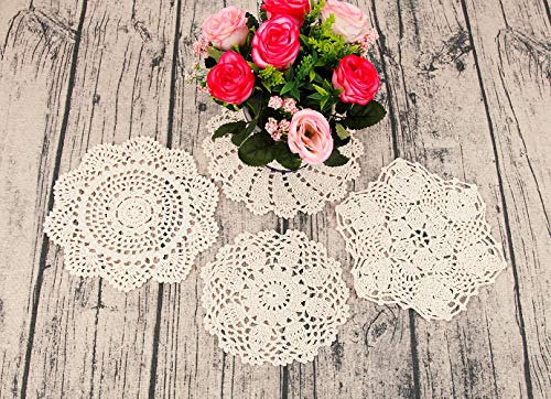 YINGYOU 12Pcs Hand Crochet Doilies Round Beige Vintage Wedding Tea Party 5-12 inches(Beige)
