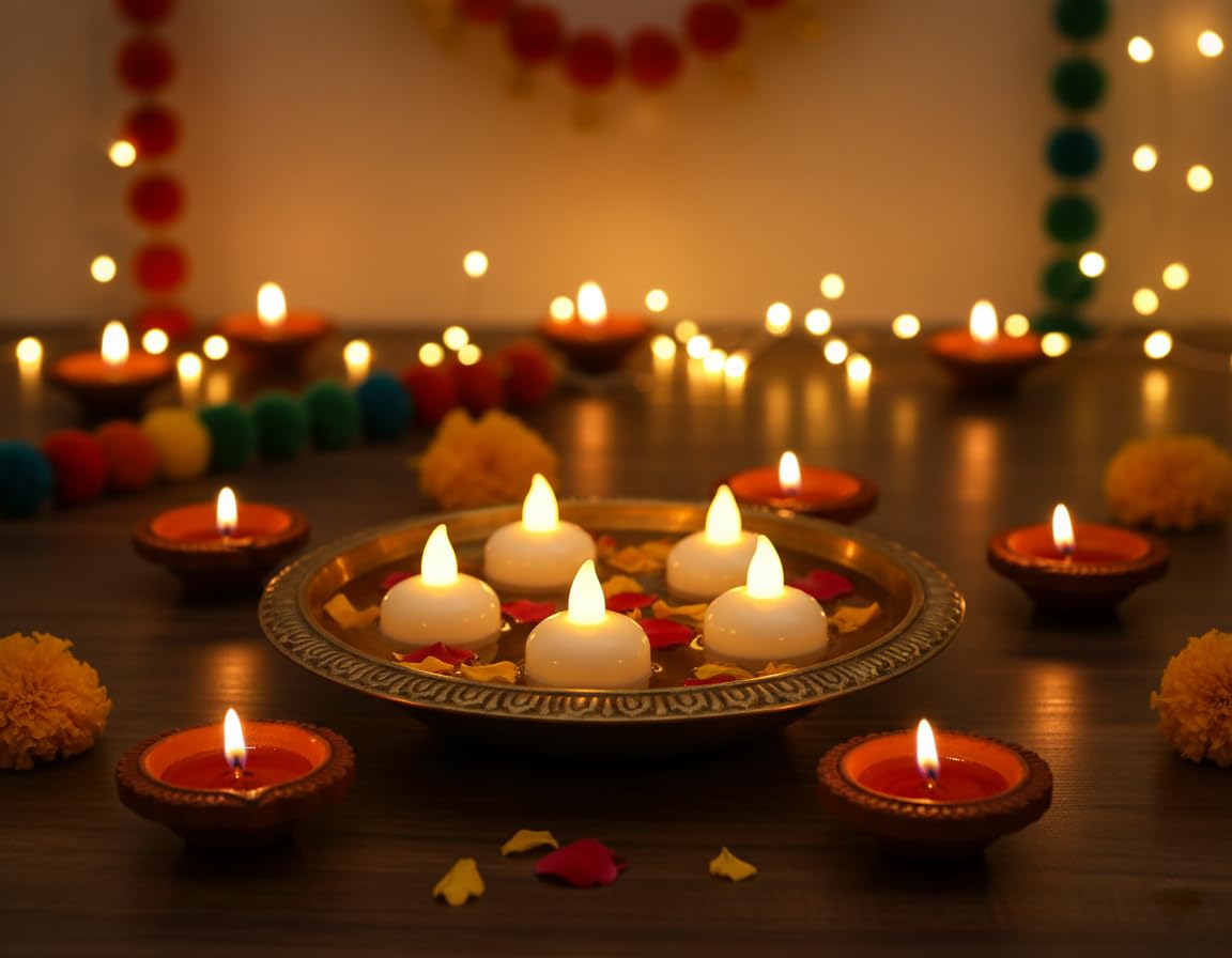 Dripdune™ Water Sensor Floating Diyas | Smokeless and Flameless Battery Operated LED Tea Light Candles for Home Decor | Diwali, Christmas, New Year, Birthday, Anniversary Decorations (Pack of 12)-image-46