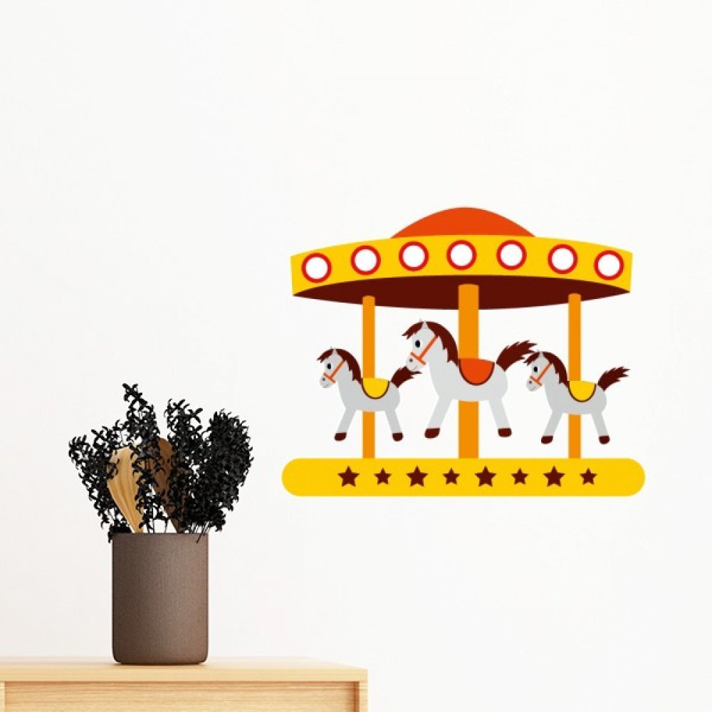 Sticker mural carrousel 80cm pour décoration de chambre d'enfant multicolore