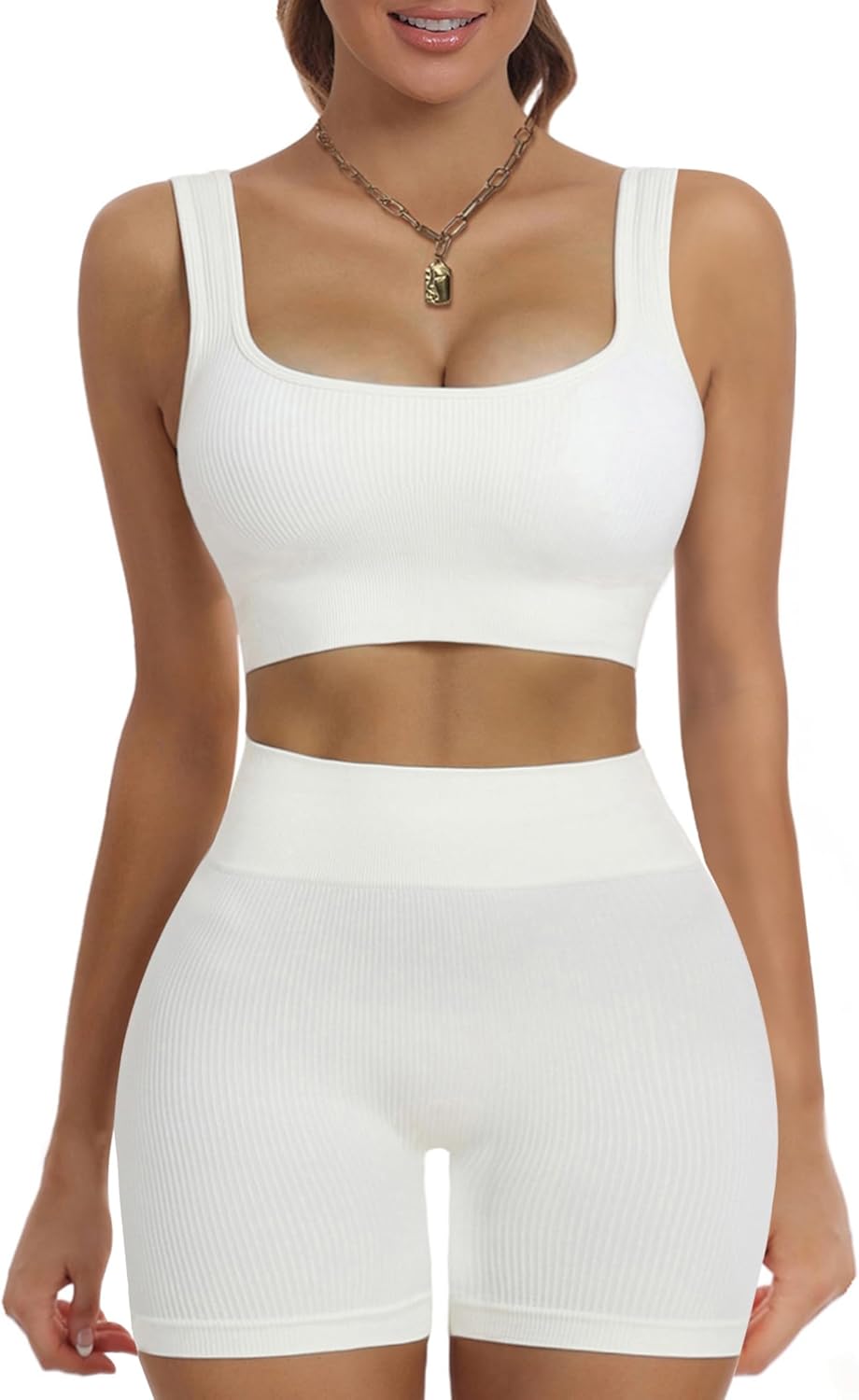 HORISUN Workout Sets for Women 2 Piece Outfits Seamless Ribbed Crop Tank Top Sports Bra High Waist Biker Shorts Yoga Leggings HORISUN Workout Sets for Women 2 Piece Outfits Seamless Ribbed Crop Tank Top Sports Bra High Waist Biker Shorts Yoga Leggings