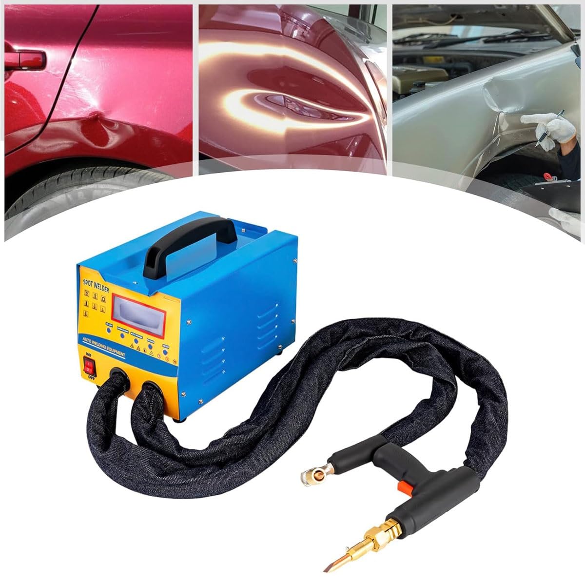 Soldadora por puntos extractora de abolladuras, kit de reparación de abolladuras con soldadora de pernos de 6 kW, máquina de soldar por puntos de 7 modelos con protección contra sobrecalentamiento
