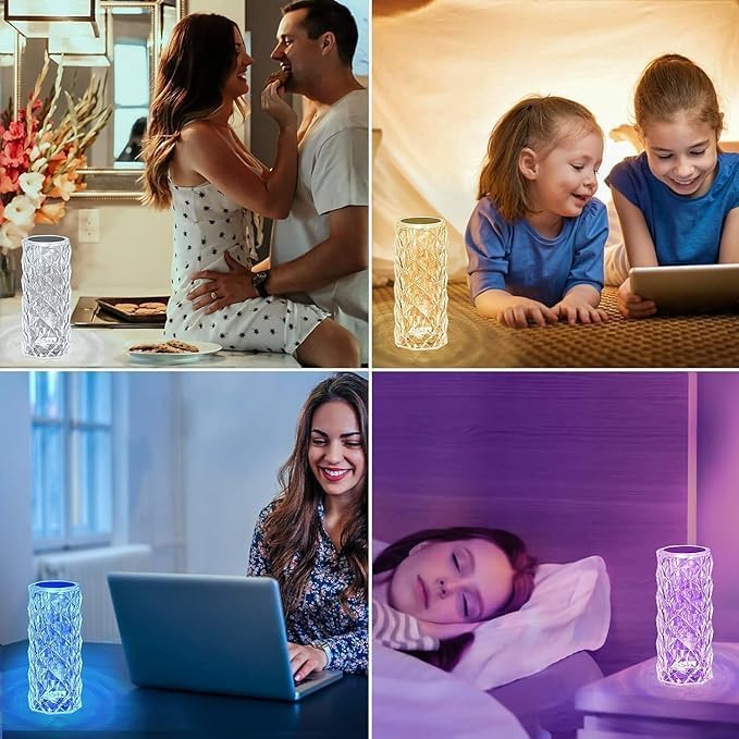 Image of Crystal LED Table Lamp Night Lights Remote & Touch Sensor, USB Rechargeable, 16-Color Changing Lamp for Bedroom, Living Room, or Study (Diamond-Multi)