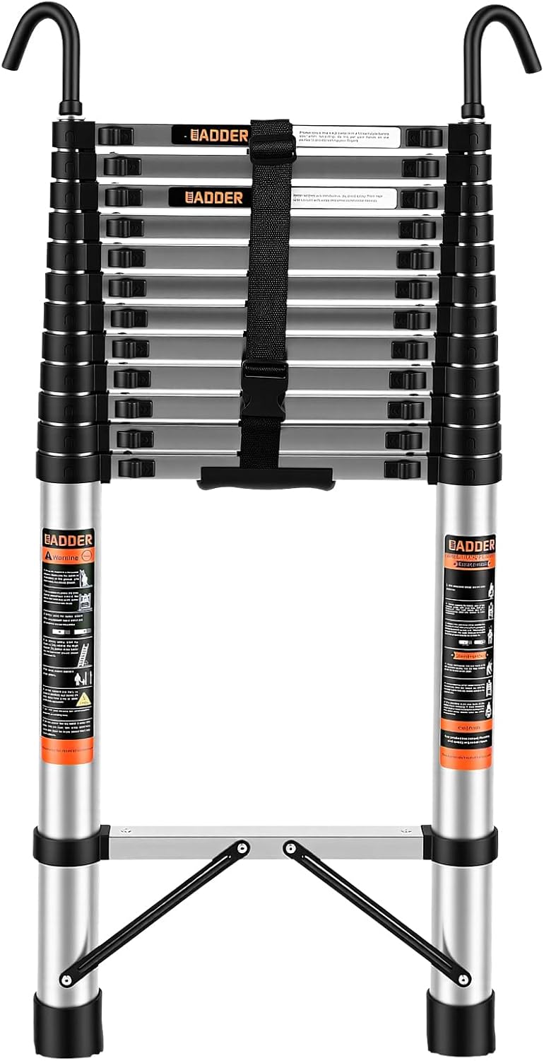 Telescoping Ladder, 16.5 FT Extension Ladder w/Hooks, Heavy Duty 330lbs Max Capacity, Collapsible Telescopic Ladder for Rv, Roof, Outdoor