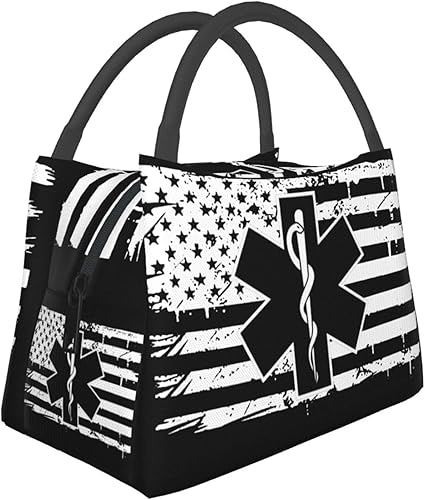 Miniatura 2 de EMS Star of Life EMT Paramedic Medic American Flag - Bolsa térmica plegable grande con aislamiento  Bolsa de almuerzo a prueba de fugas para adultos