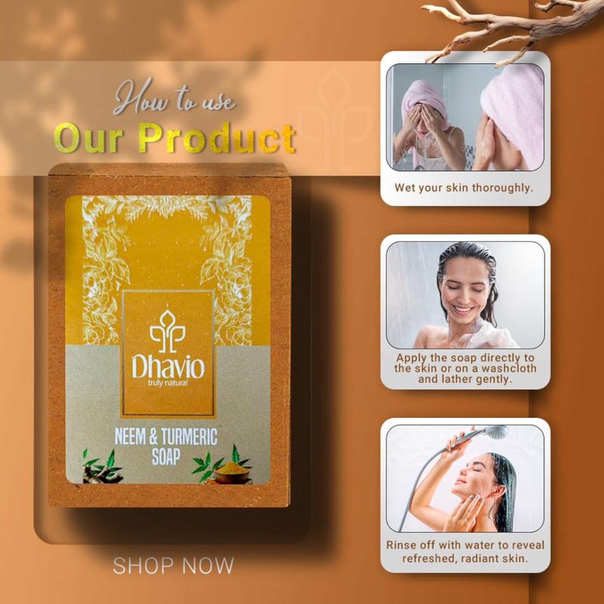 Neem & Turmeric Soap, 100g, Antibacterial & Skin-Soothing