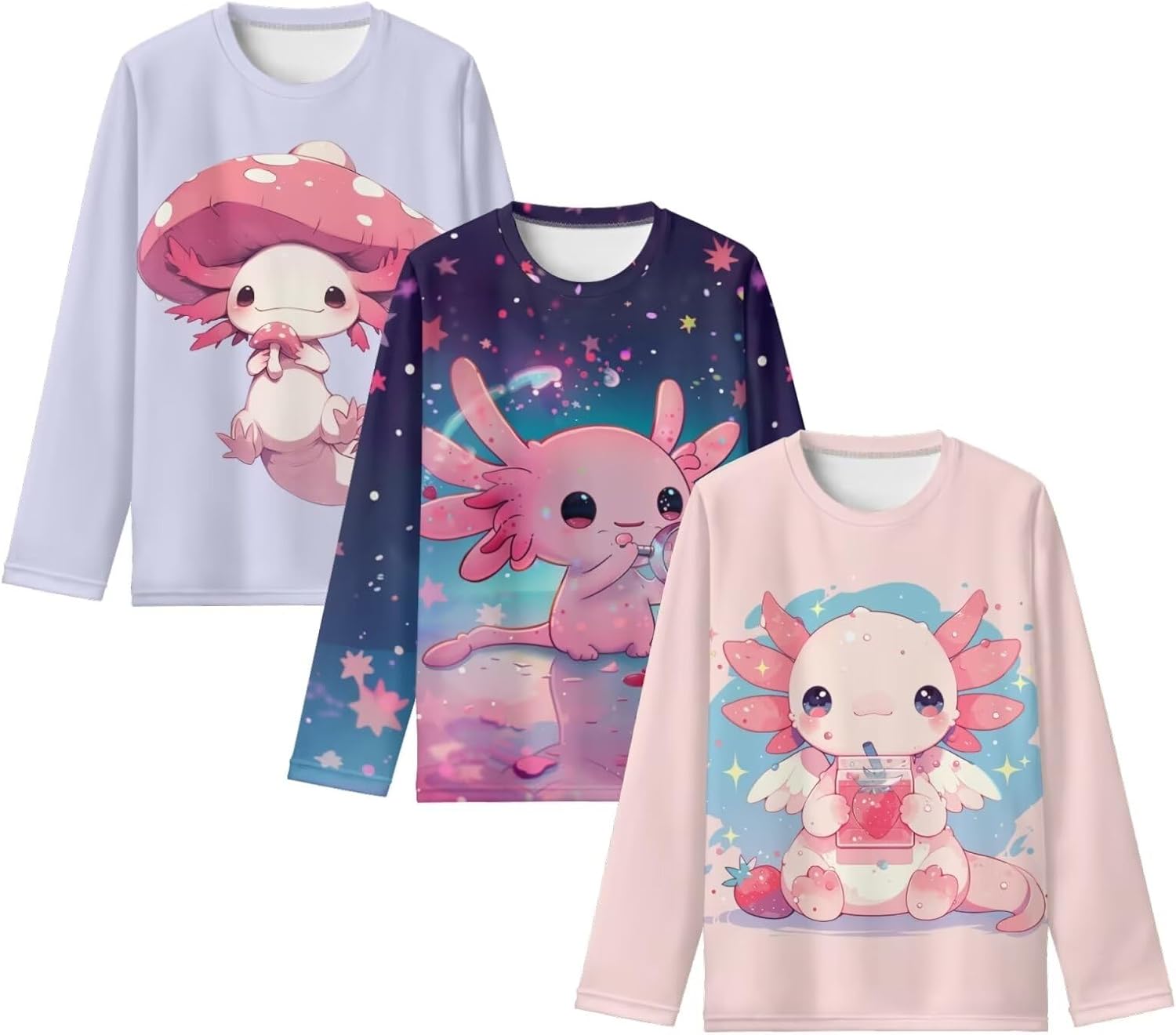 3-14T Girls T Shirt Long Sleeve Crewneck Shirt 3 Pack Athletic Shirt