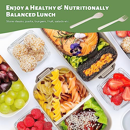 Image of 2700ml 3 Layer Bento Box with Fork & Spoon, 4-in-1 Lunch Box for Adults, Meal Prep Container Food Storage Box for Men Women Student School Office, Microwave Dishwasher Safe Available (Khaki)