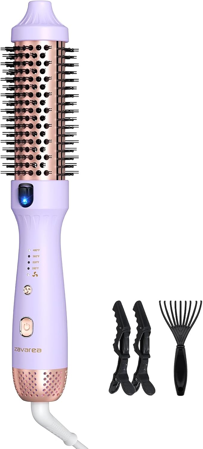 ZAVAREA Thermal Brush, 1.5 Inch Heated Round Brush Stylers, 800M Negative Ions Ceramic for Less Frizz Damage, 4 Temperature Set, Dual Voltage for Travel, Easy Use Boosts Shine, Dual Voltage