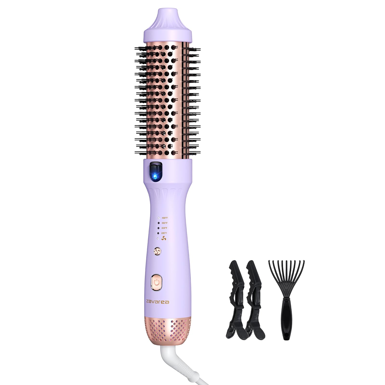 Thermal Brush for Less Damage, Zavarea 1.5 Inch Heated Round Brush for Blowout Look, Heated Curling Styler with Negative Ions & Ceramic for Volumizing, Easy to Use, Dual Voltage